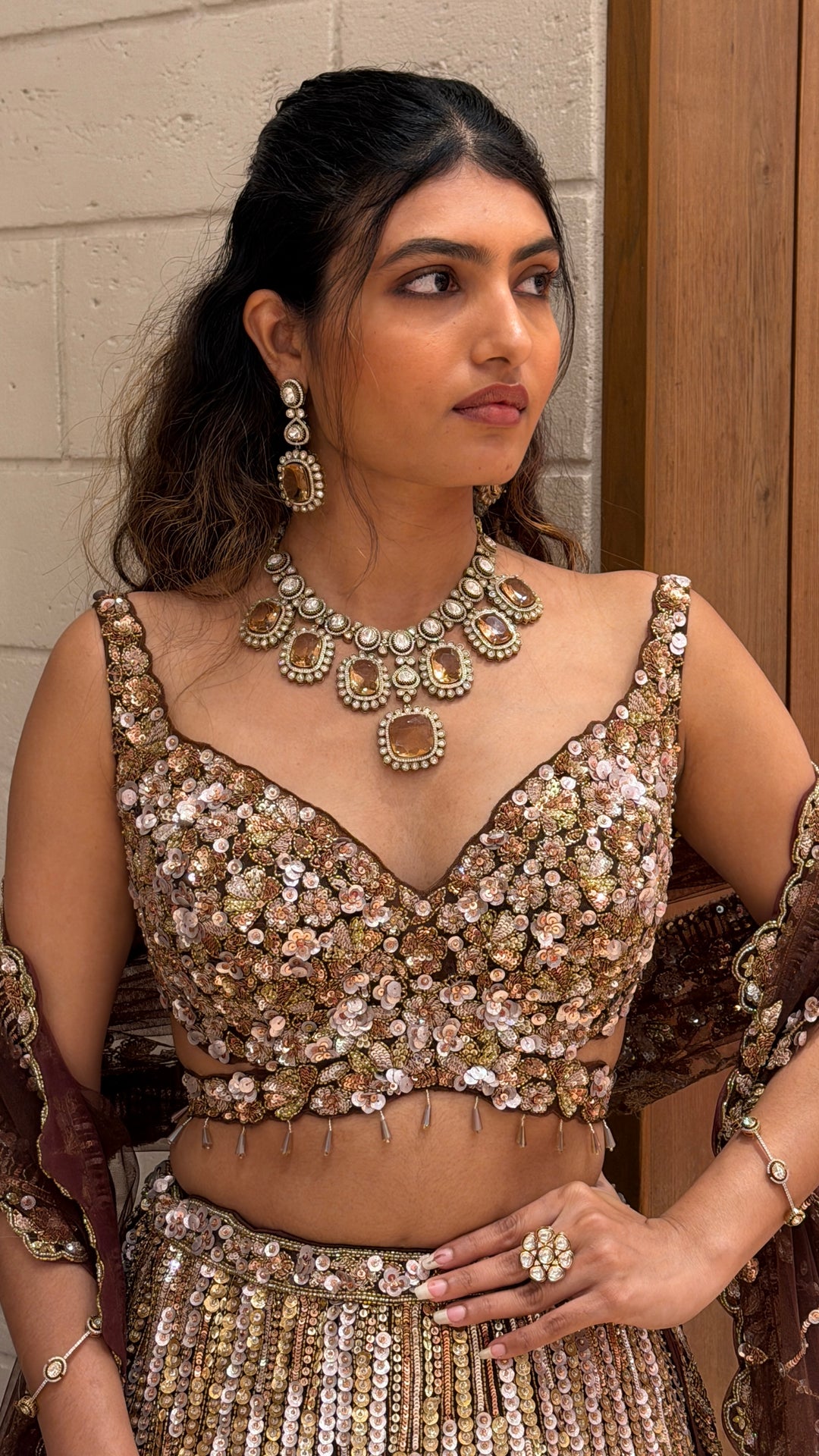 Luxury Rose Gold Sequin Bridal Lehenga with Heavy Hand Embroidery