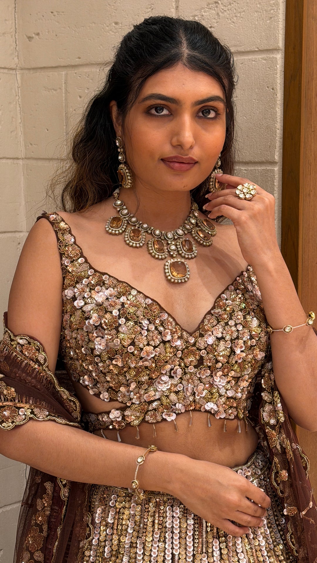 Luxury Rose Gold Sequin Bridal Lehenga with Heavy Hand Embroidery