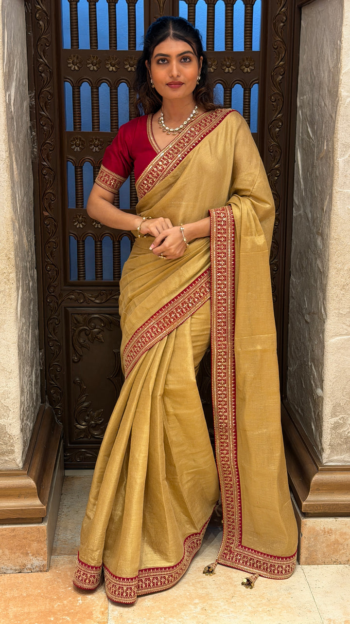 Elegant Mustard Gold Traditional Saree with Embroidered Border & Designer Blouse