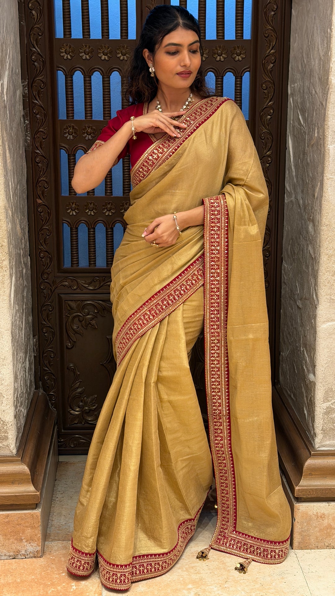 Elegant Mustard Gold Traditional Saree with Embroidered Border & Designer Blouse