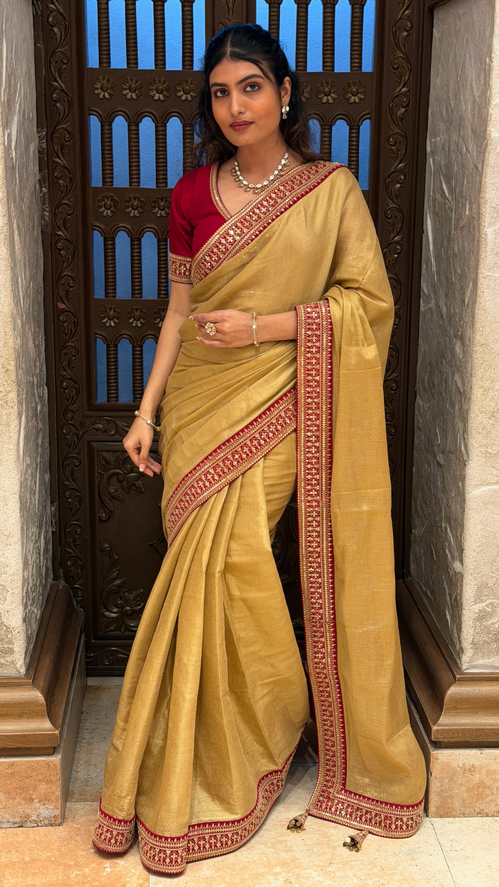 Elegant Mustard Gold Traditional Saree with Embroidered Border & Designer Blouse