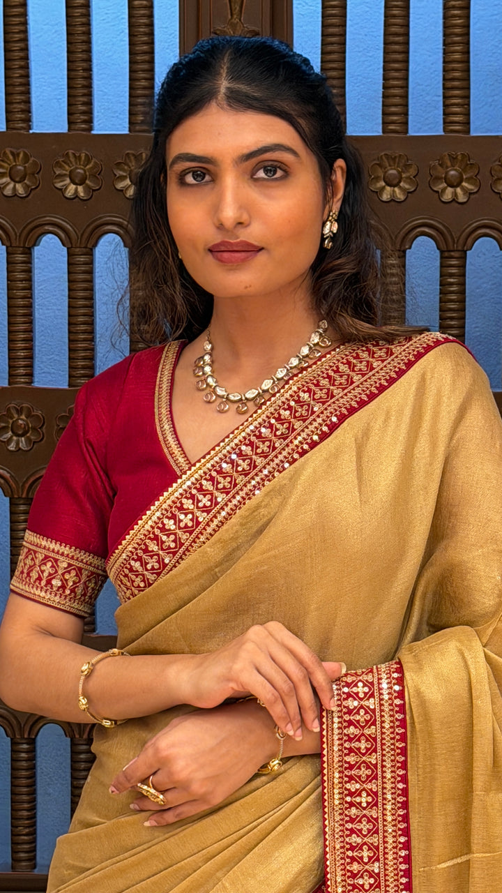 Elegant Mustard Gold Traditional Saree with Embroidered Border & Designer Blouse