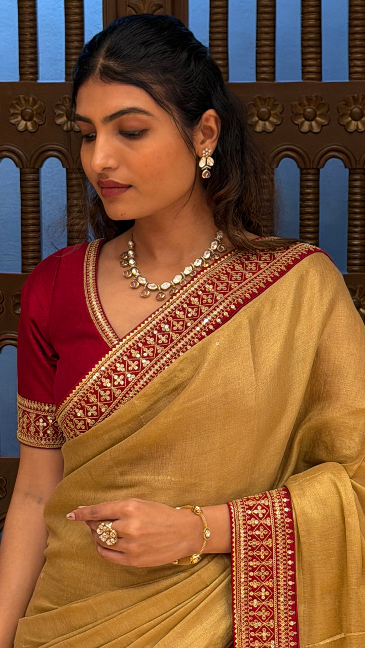 Elegant Mustard Gold Traditional Saree with Embroidered Border & Designer Blouse