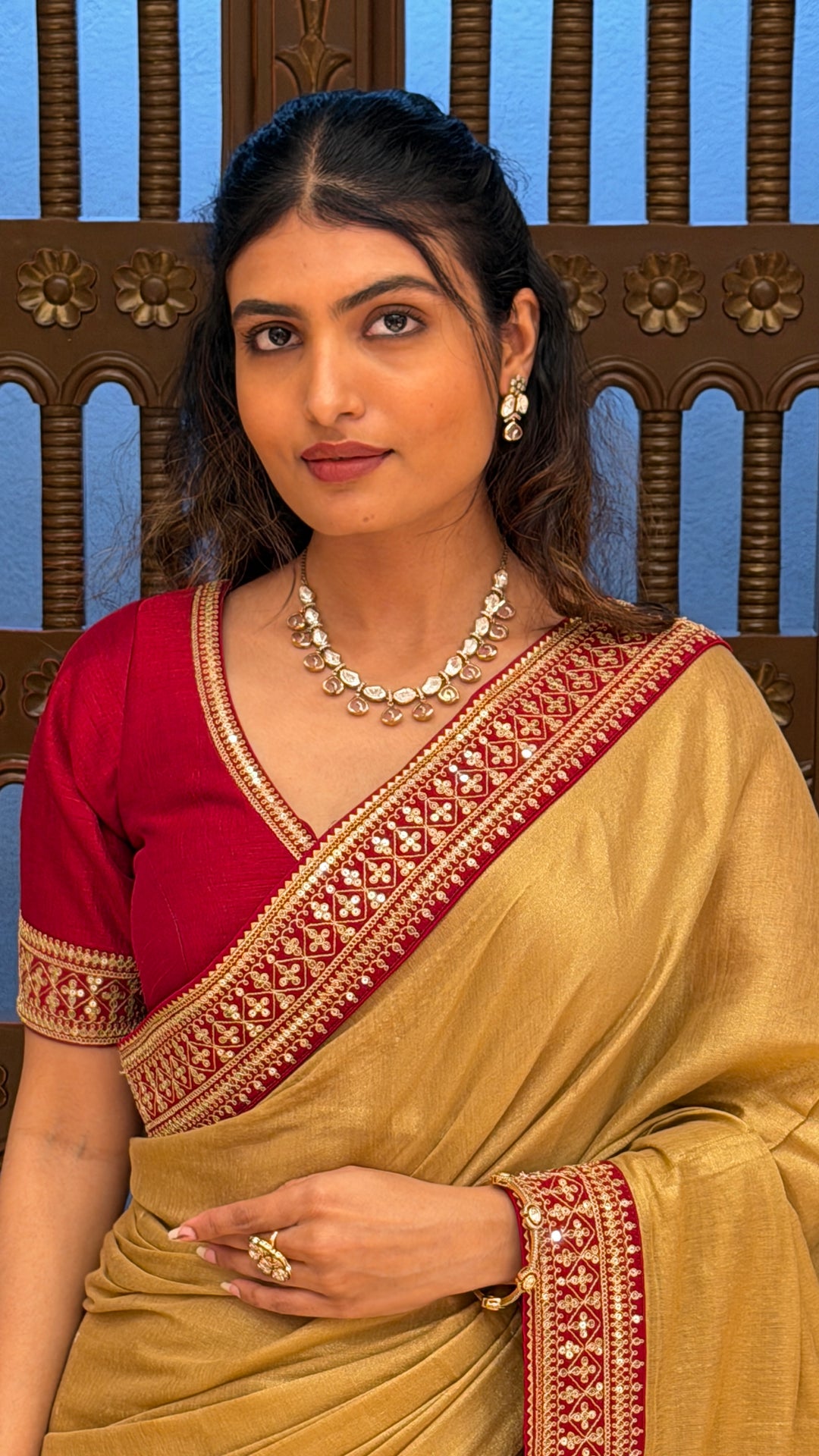 Elegant Mustard Gold Traditional Saree with Embroidered Border & Designer Blouse