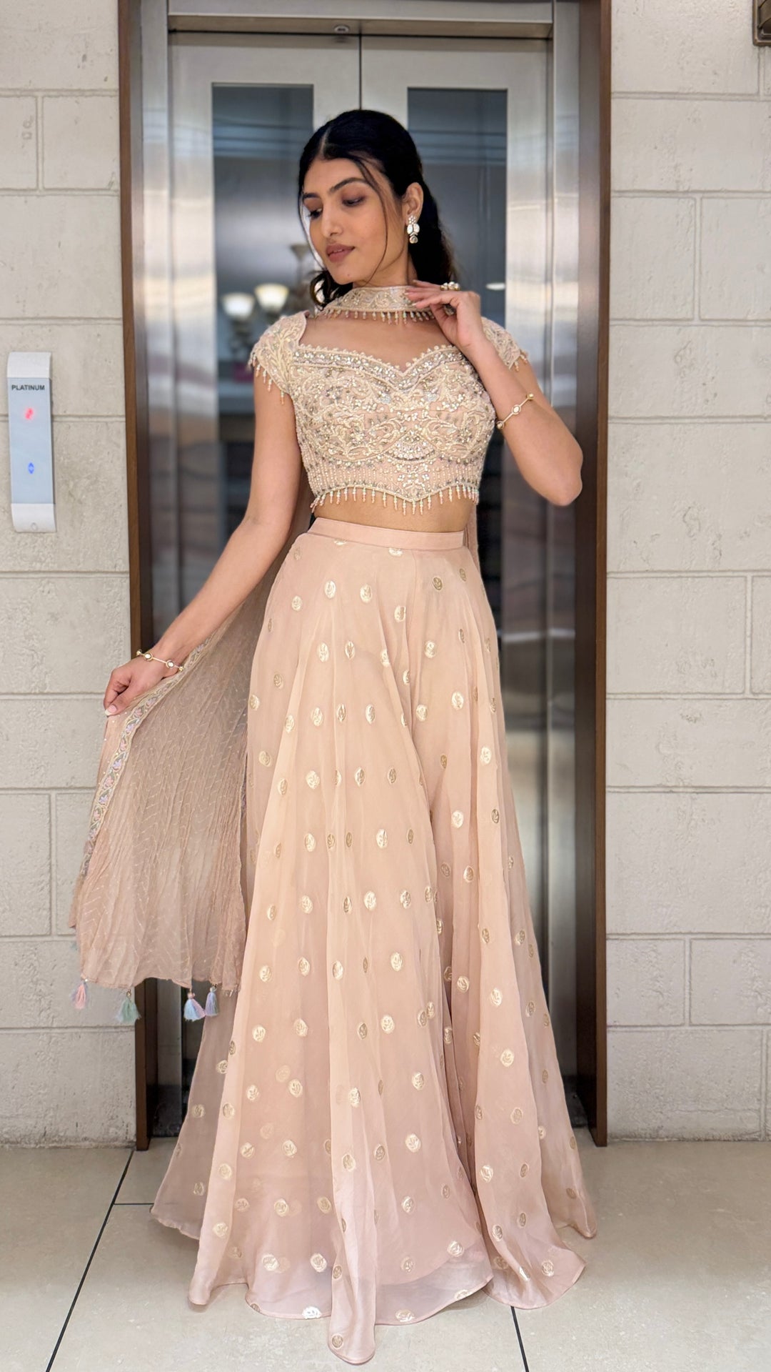 Elegant Blush Pink Designer Palazzo Set with Embellished Corset Blouse