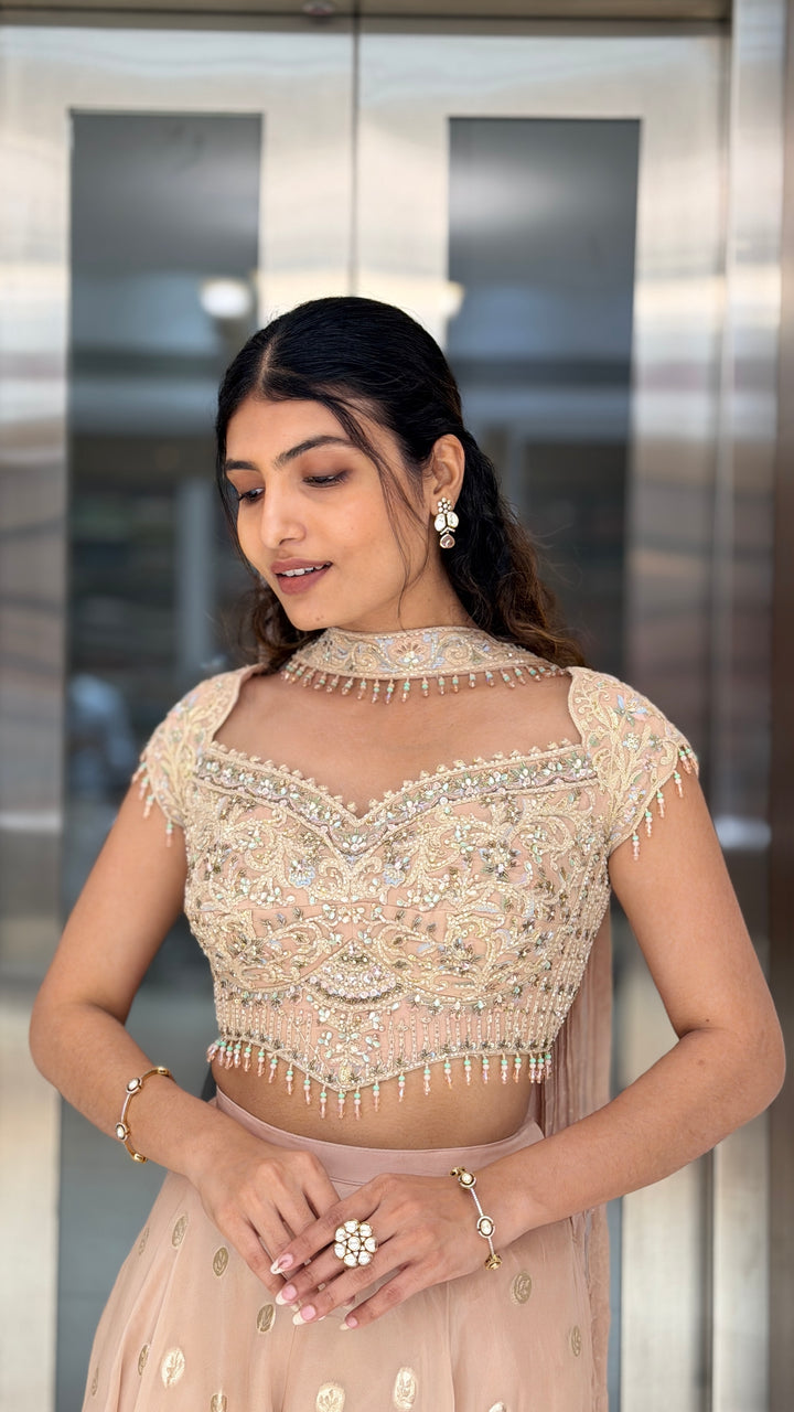 Elegant Blush Pink Designer Palazzo Set with Embellished Corset Blouse