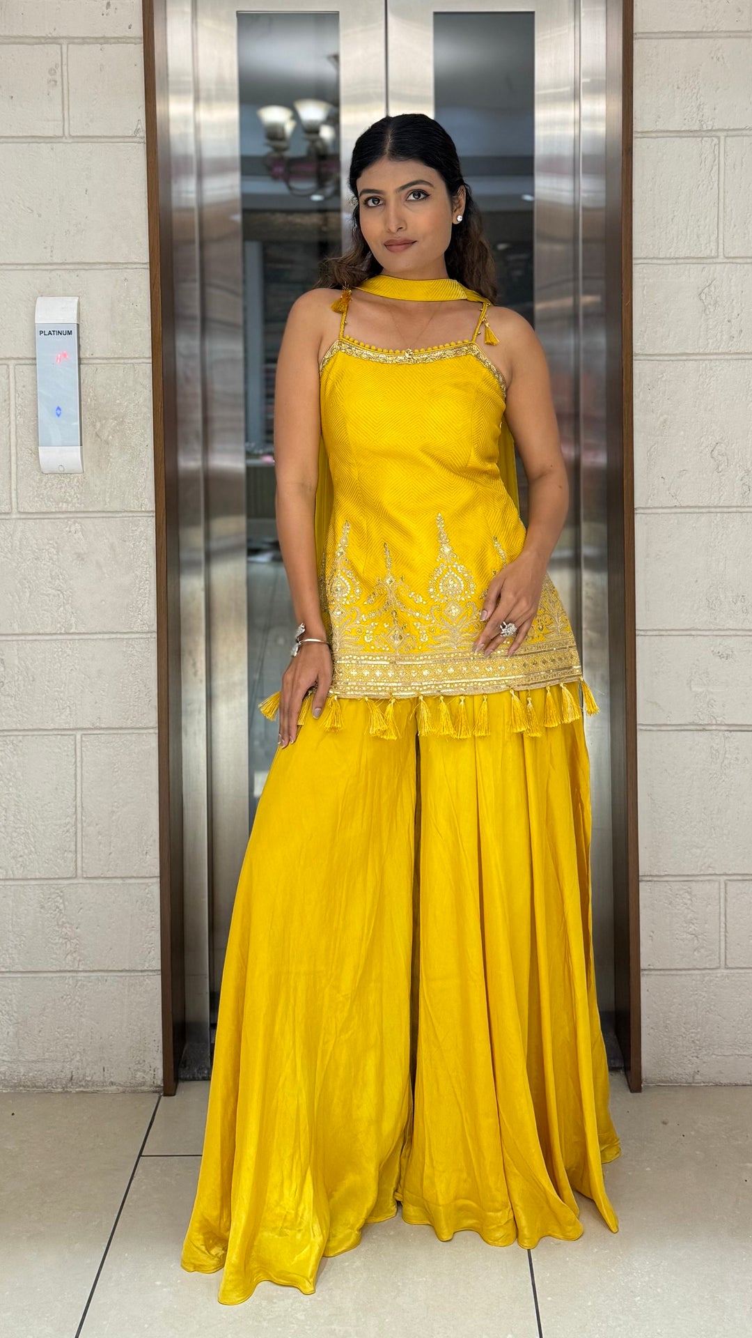 Sunshine Yellow Embellished Kurta Sharara Set with Tassel Detailing