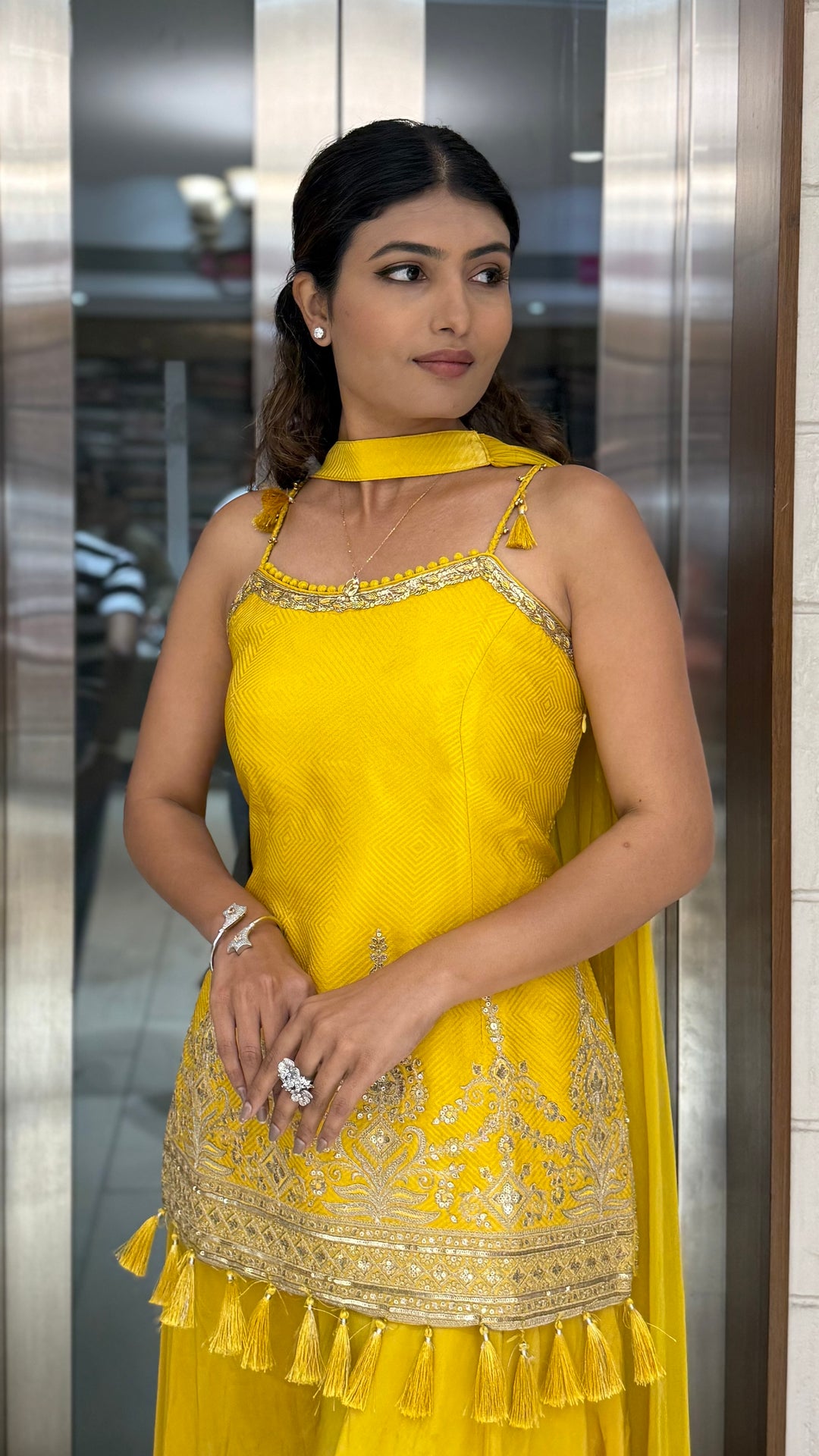 Sunshine Yellow Embellished Kurta Sharara Set with Tassel Detailing