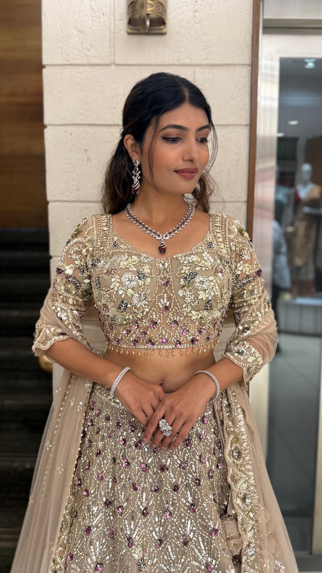 Champagne Gold Heavy Embroidered Designer Lehenga Choli Set with Net Dupatta