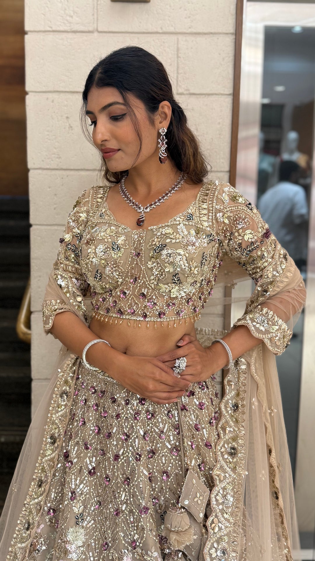 Champagne Gold Heavy Embroidered Designer Lehenga Choli Set with Net Dupatta