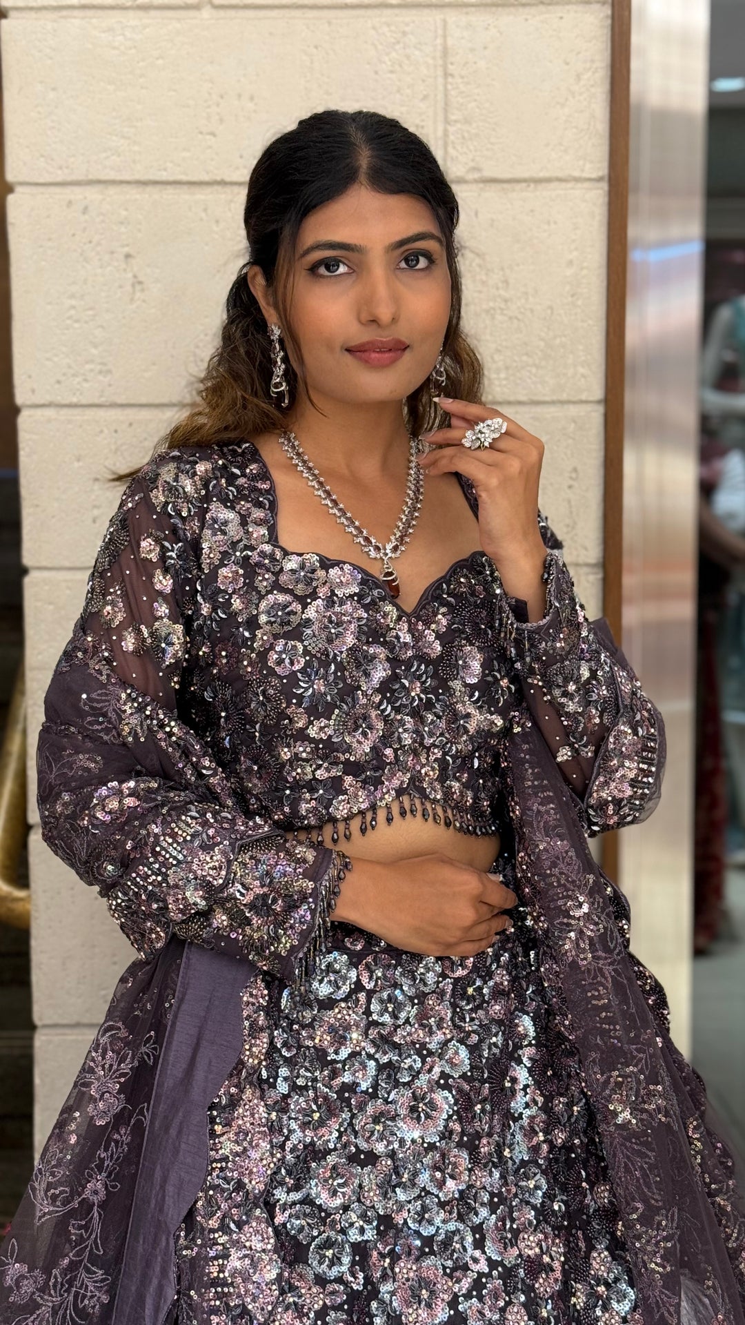 Midnight Plum Heavy Sequin Embroidered Designer Lehenga Choli with Sheer Dupatta