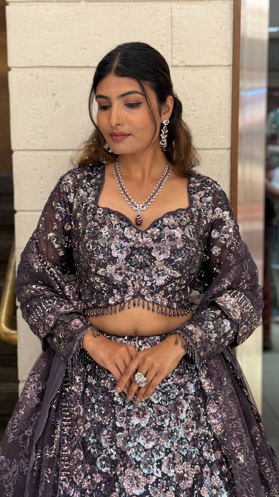 Midnight Plum Heavy Sequin Embroidered Designer Lehenga Choli with Sheer Dupatta