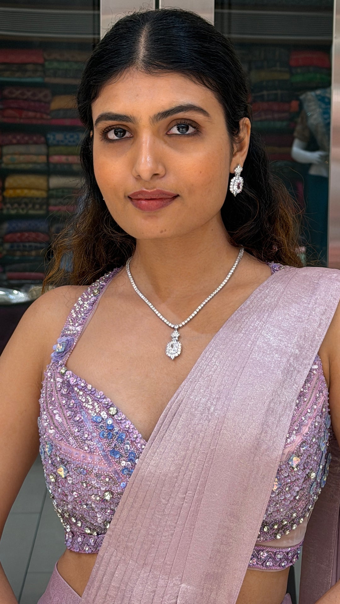 Lavender Ready-to-Wear Saree with Embellished Sequin Blouse