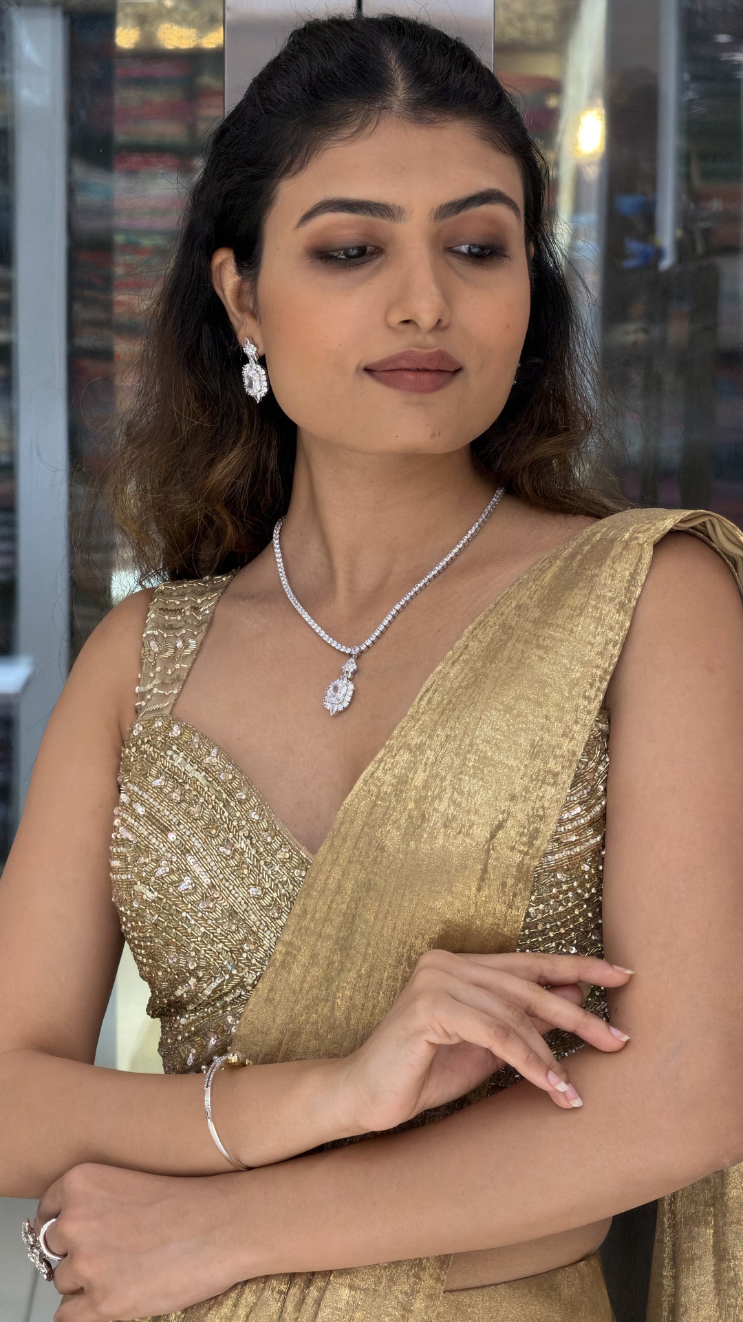 Golden Shimmer Designer Saree with Embellished Blouse