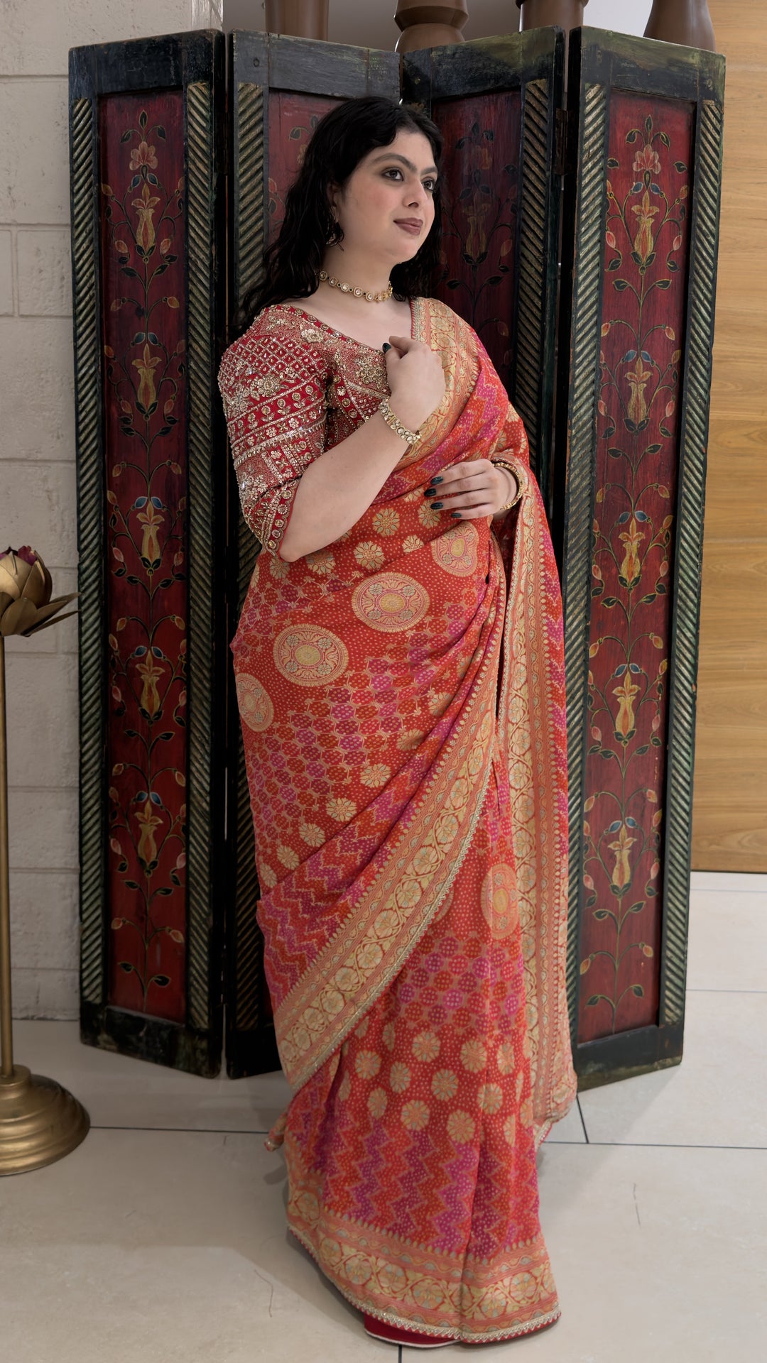 Coral Pink Designer Weaving Saree with Rich Zari Floral Weave & Embroidered Blouse