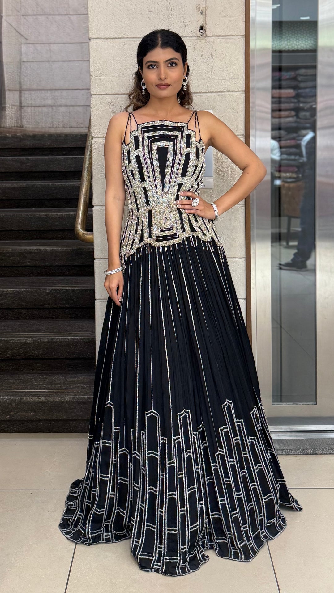 Geometric Embroidered Indo-Western Designer Gown