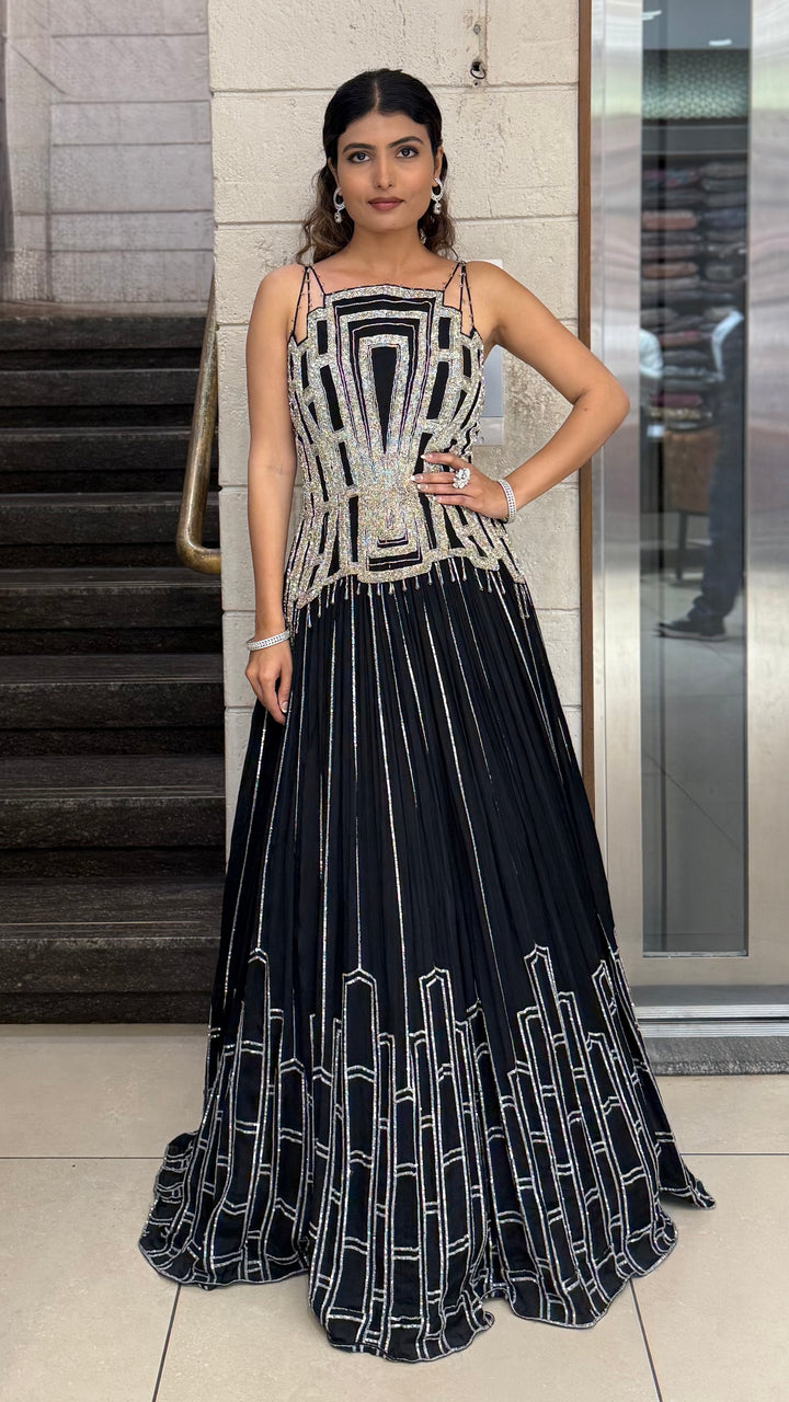 Geometric Embroidered Indo-Western Designer Gown