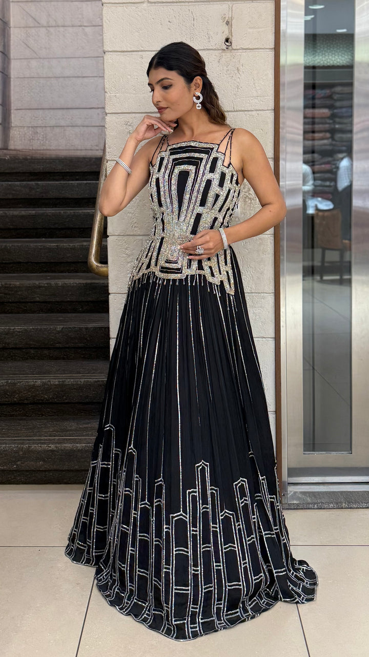 Geometric Embroidered Indo-Western Designer Gown