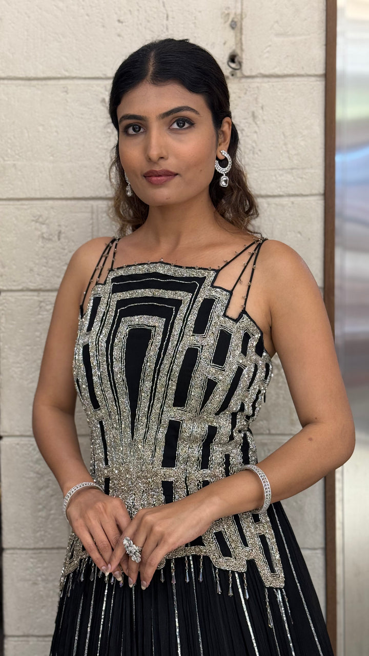 Geometric Embroidered Indo-Western Designer Gown