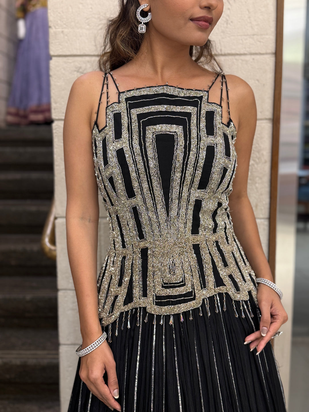 Geometric Embroidered Indo-Western Designer Gown