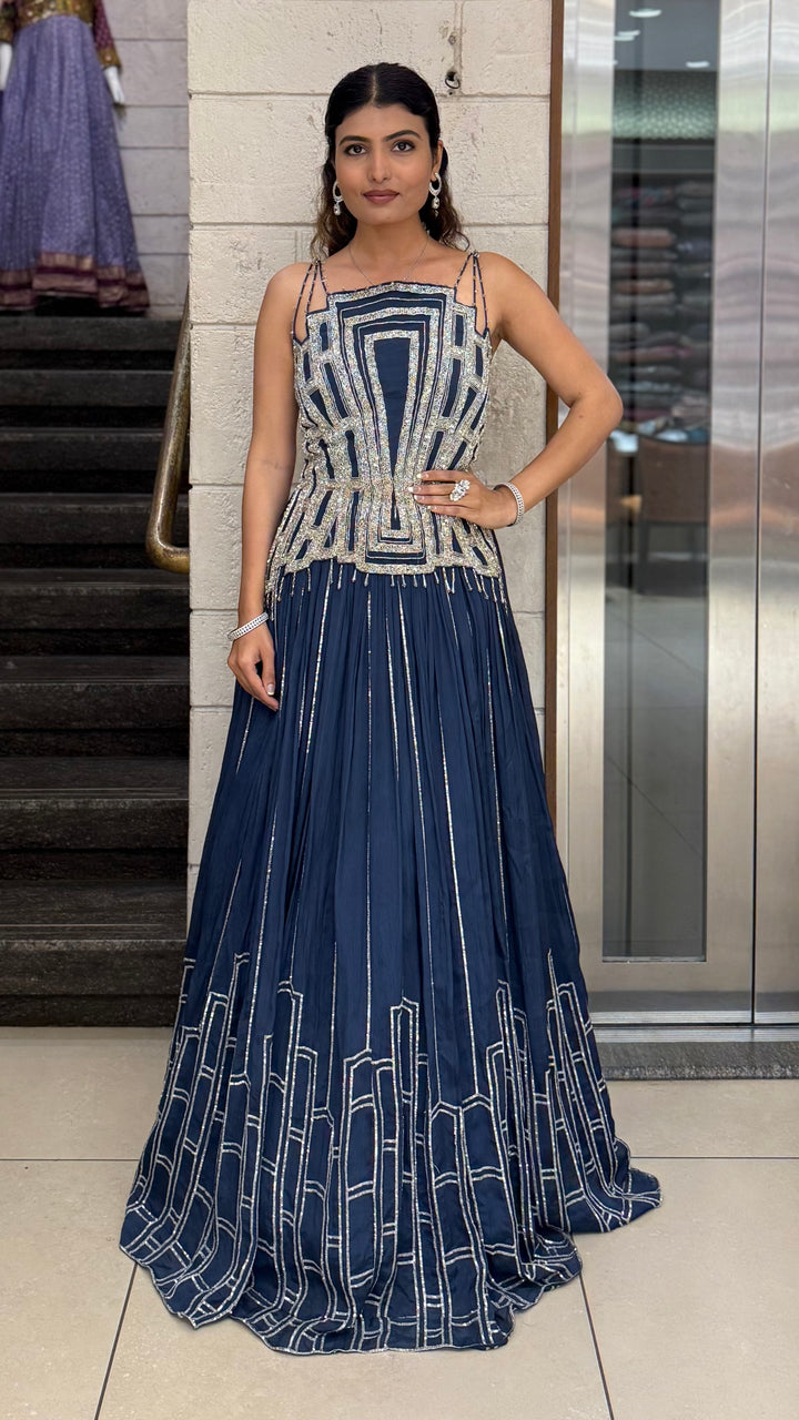 Geometric Embroidered Indo-Western Designer Gown