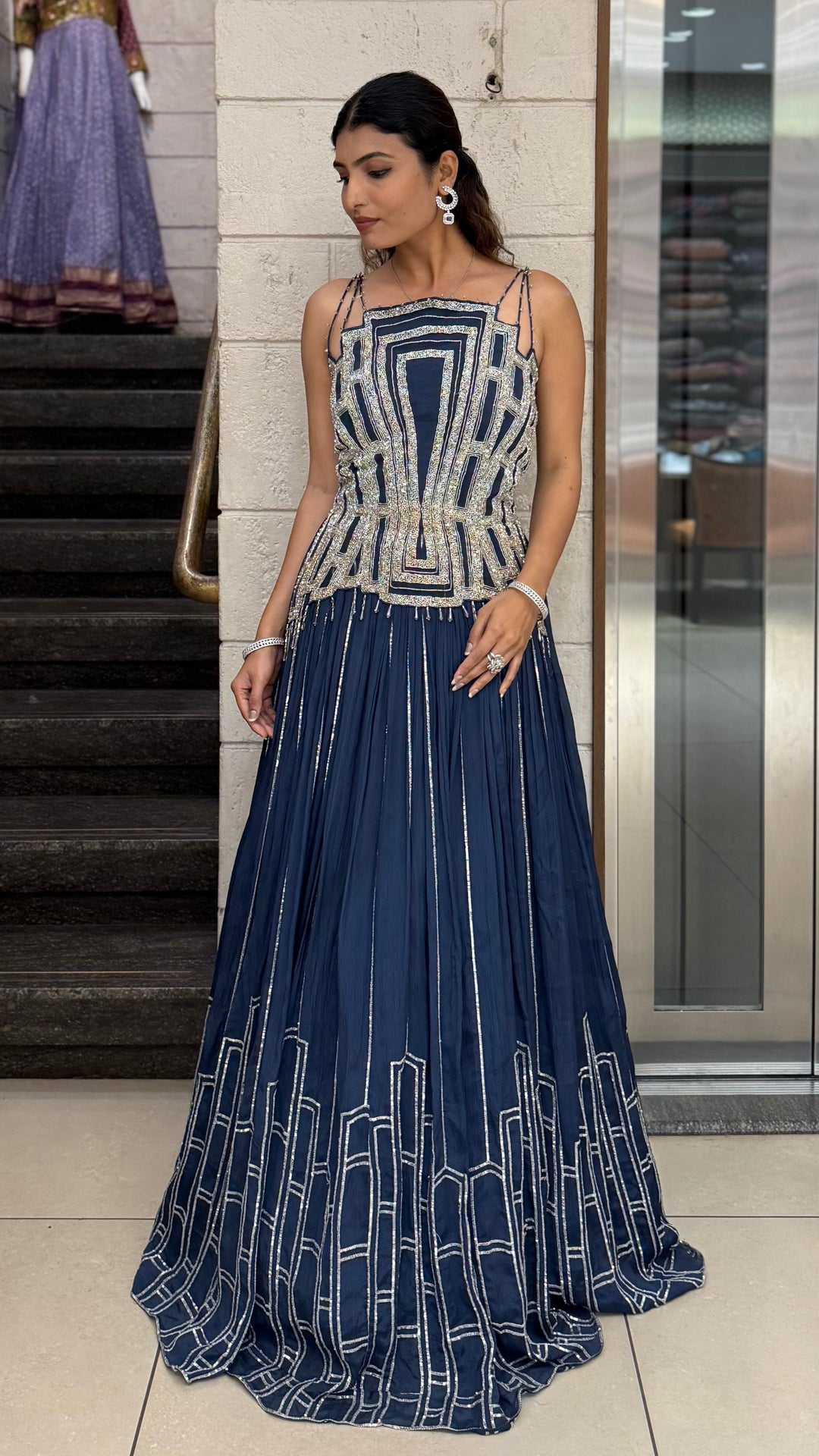 Geometric Embroidered Indo-Western Designer Gown
