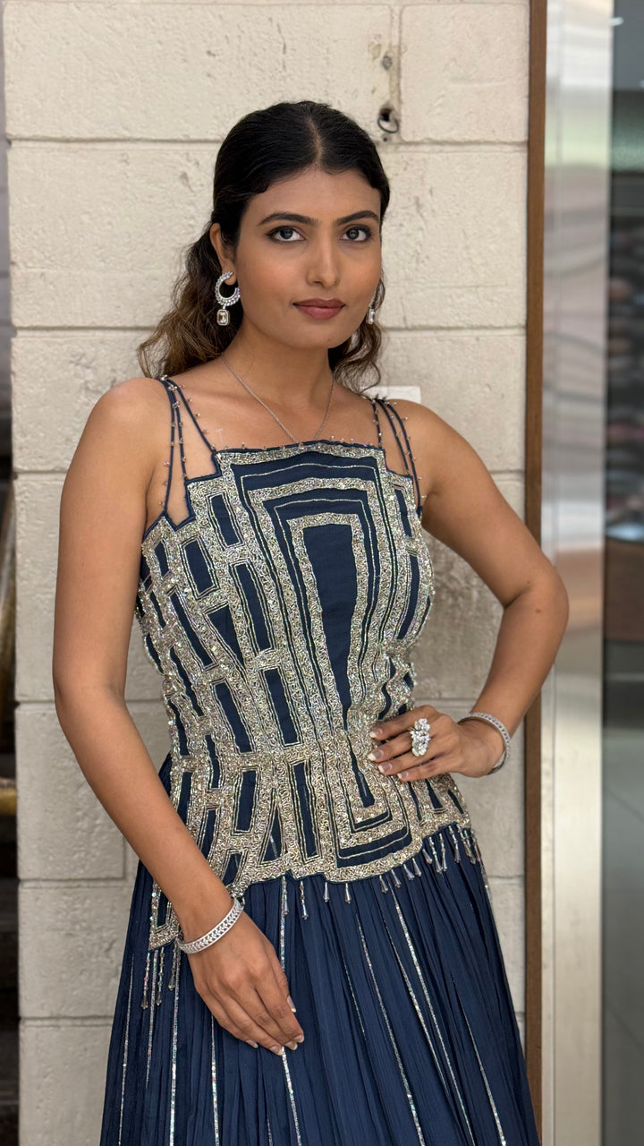 Geometric Embroidered Indo-Western Designer Gown