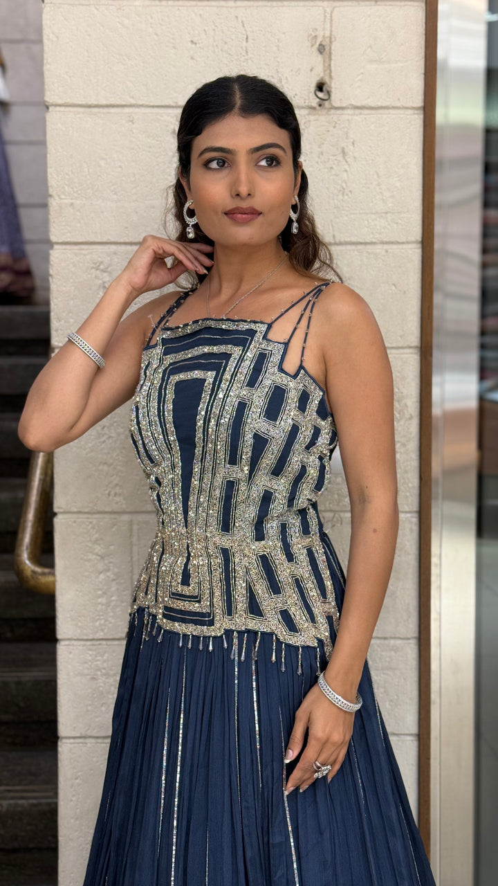 Geometric Embroidered Indo-Western Designer Gown