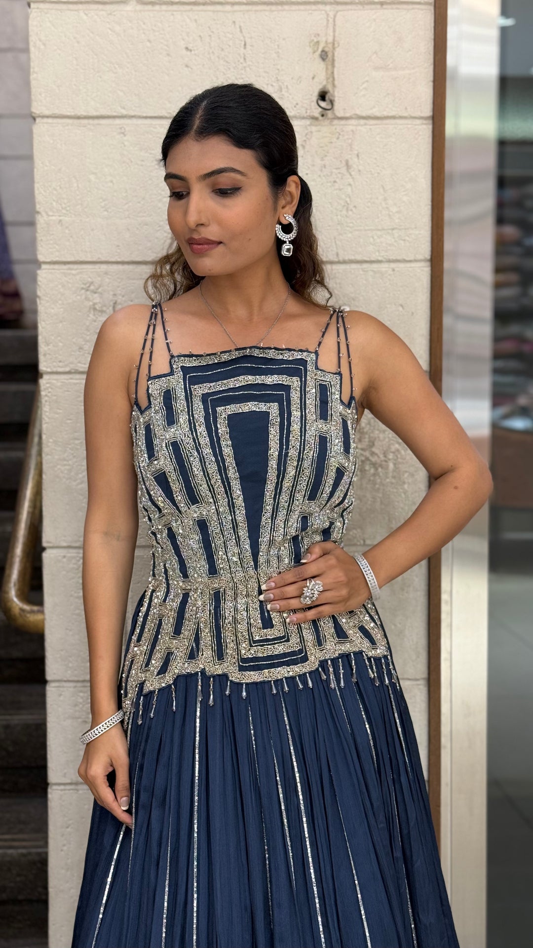 Geometric Embroidered Indo-Western Designer Gown