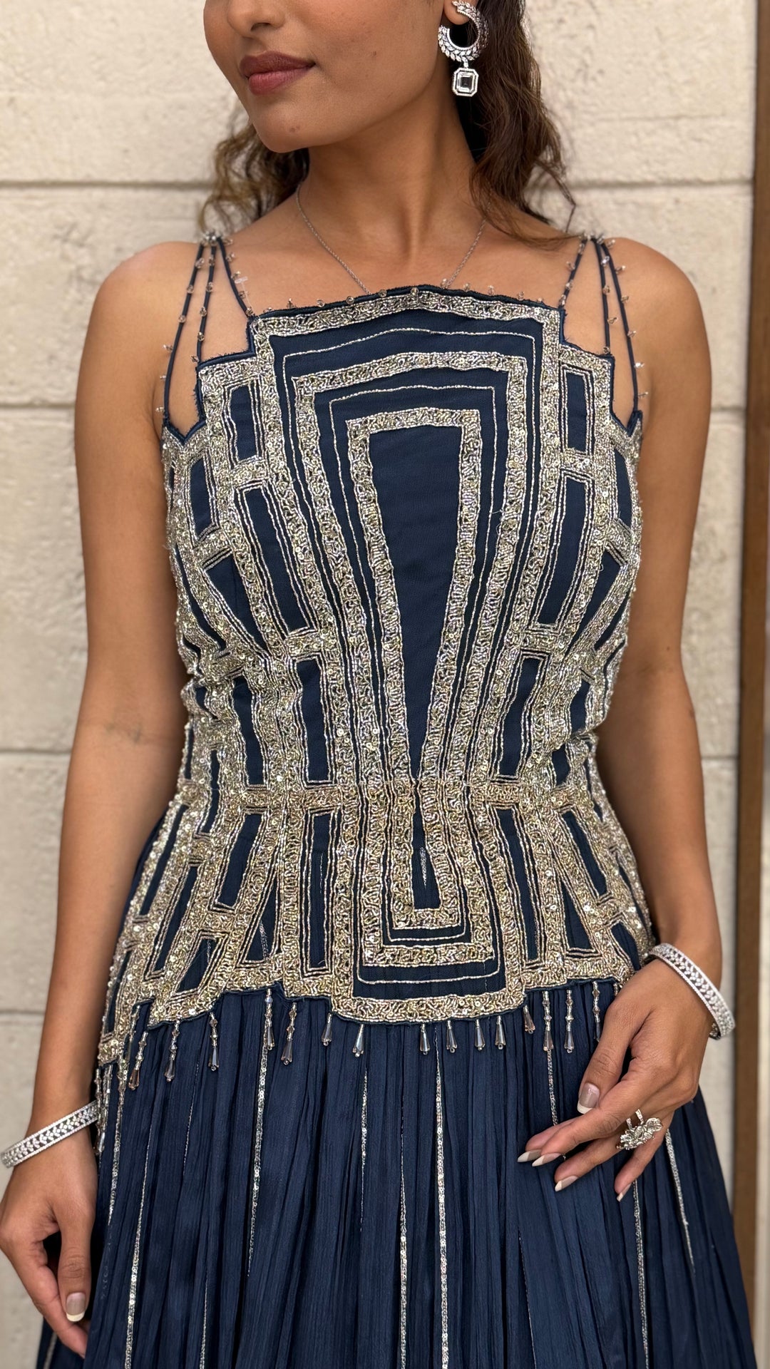 Geometric Embroidered Indo-Western Designer Gown