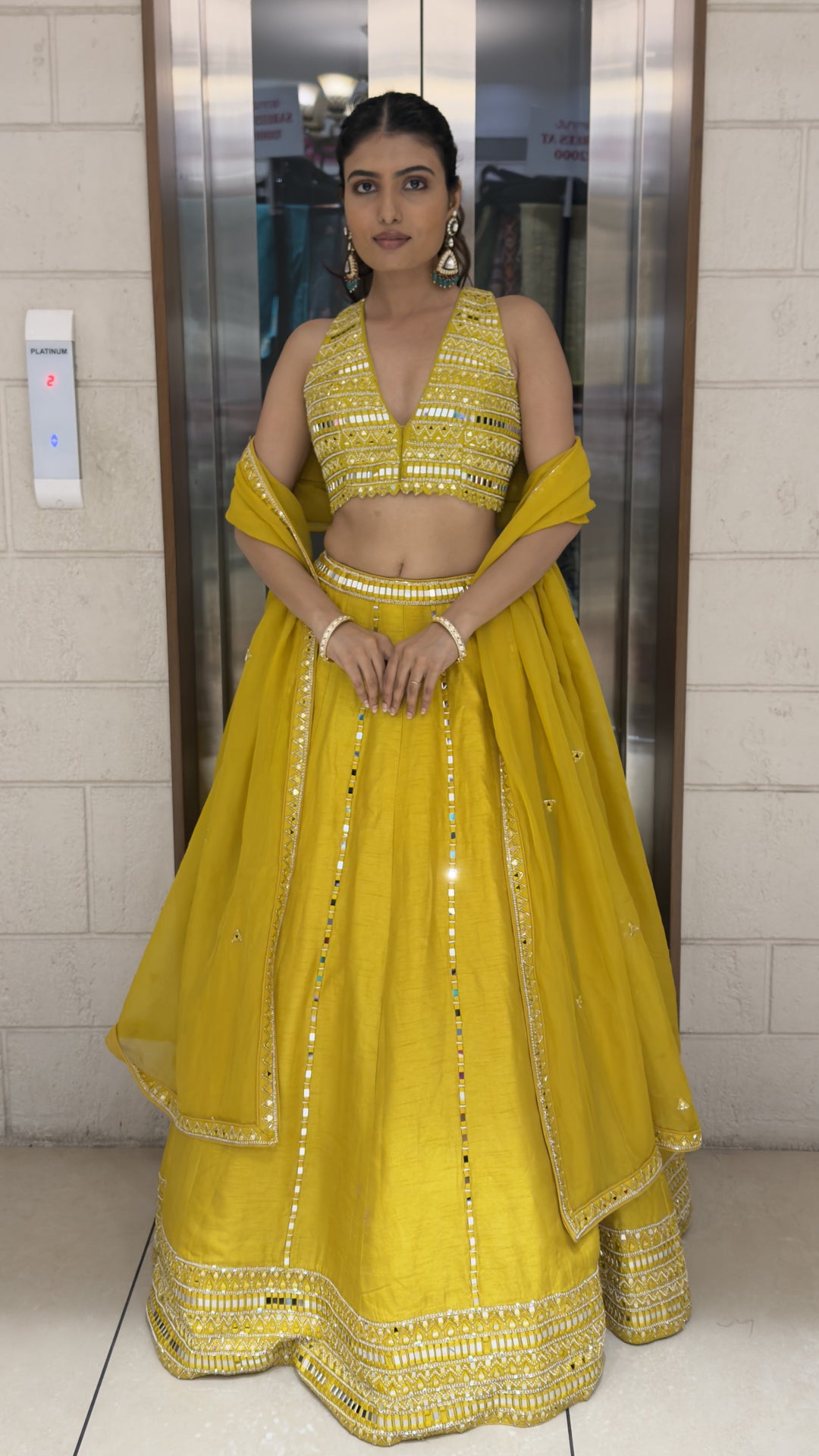 Yellow Mirror Work Lehenga Set with Embellished Blouse & Soft Organza Dupatta