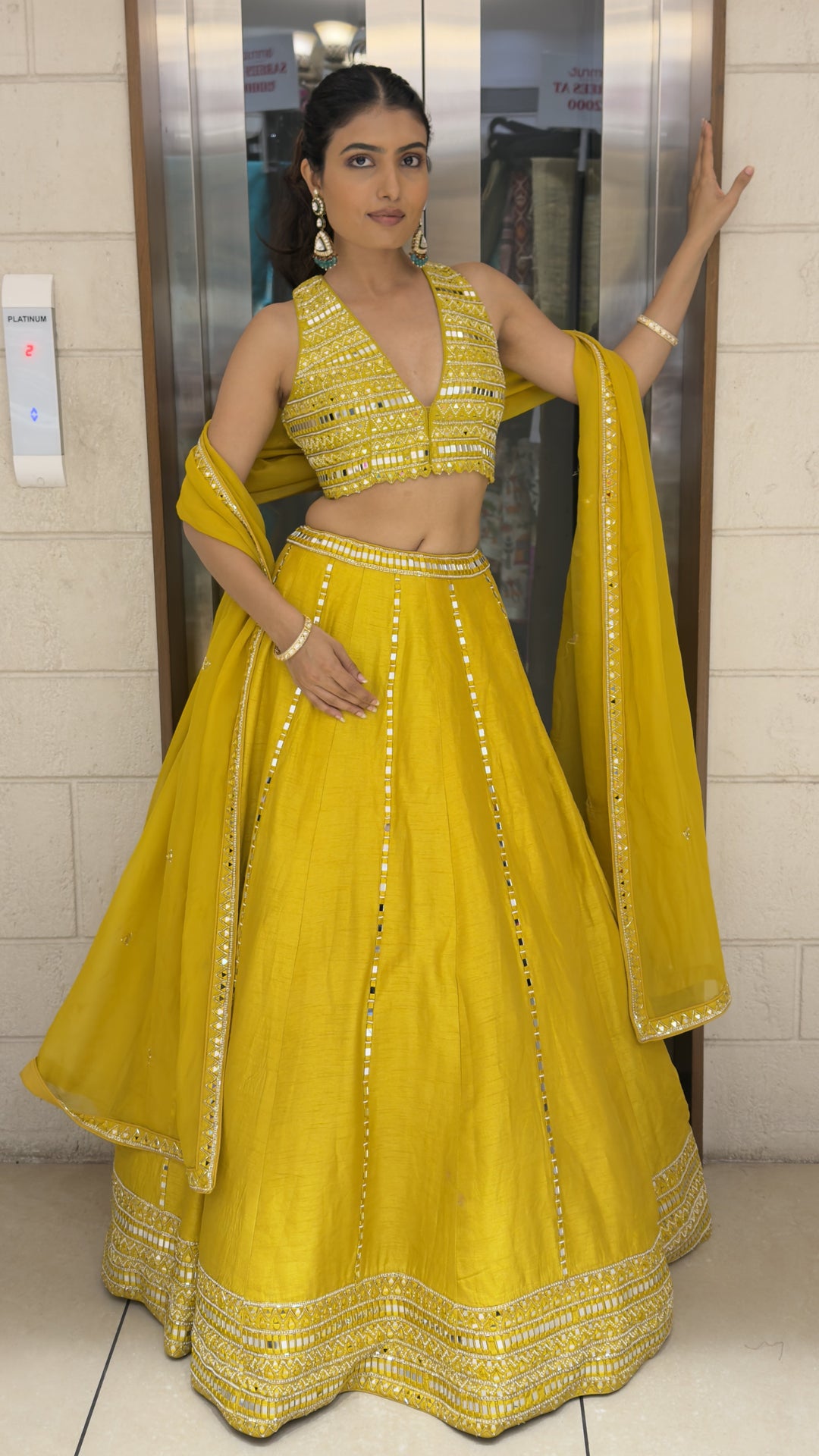 Yellow Mirror Work Lehenga Set with Embellished Blouse & Soft Organza Dupatta
