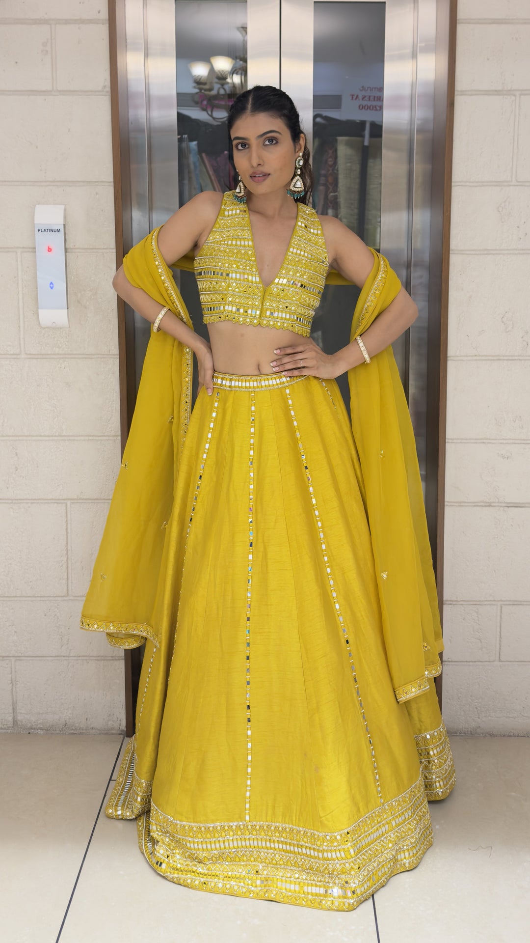 Yellow Mirror Work Lehenga Set with Embellished Blouse & Soft Organza Dupatta