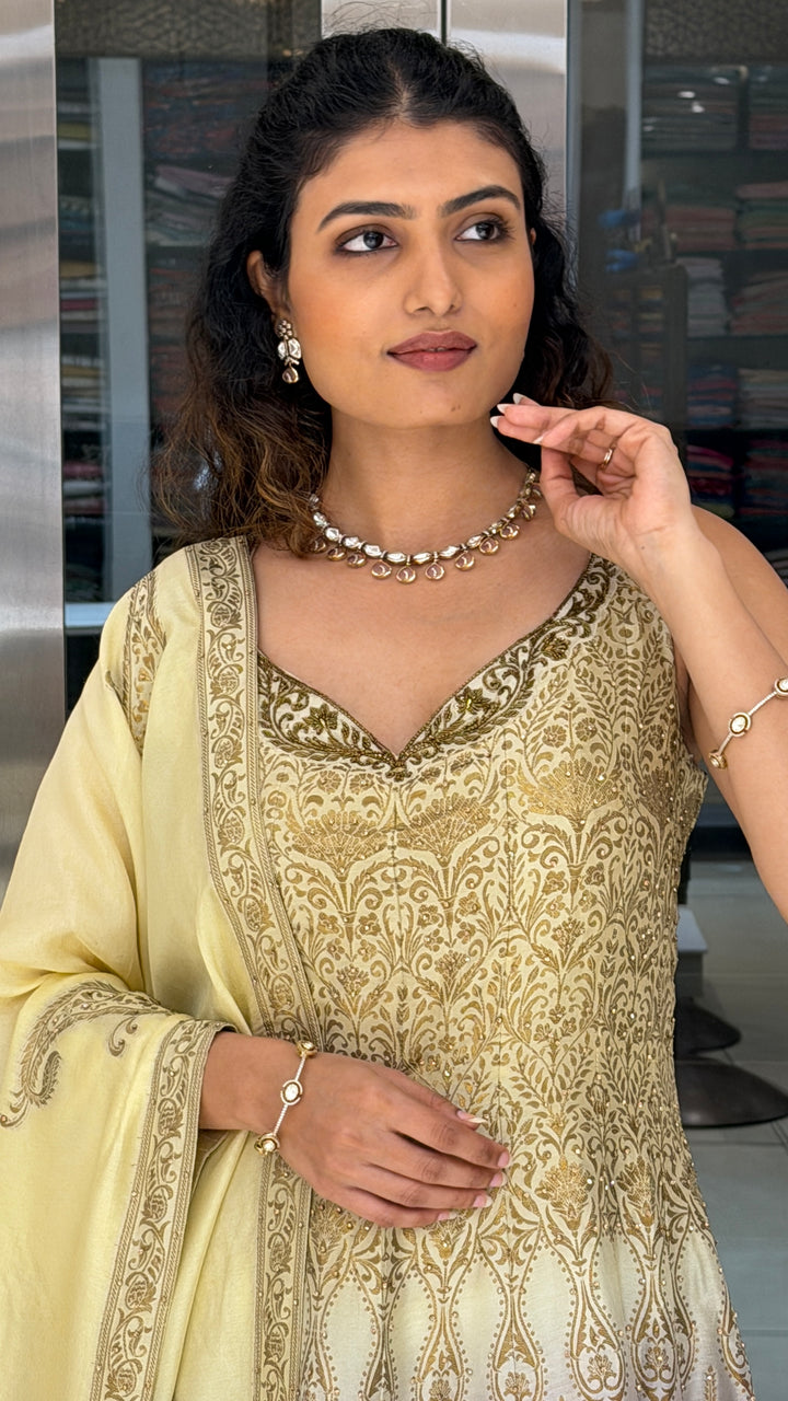Elegant Ombre Anarkali Suit Set with Zari Embroidery & Dupatta