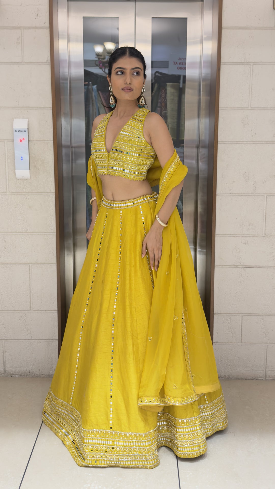 Yellow Mirror Work Lehenga Set with Embellished Blouse & Soft Organza Dupatta