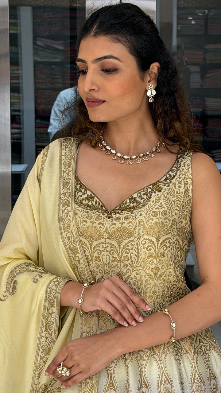 Elegant Ombre Anarkali Suit Set with Zari Embroidery & Dupatta