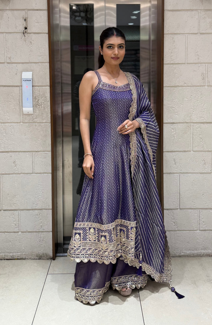 Designer Anarkali Palazzo Set with Embroidered Dupatta