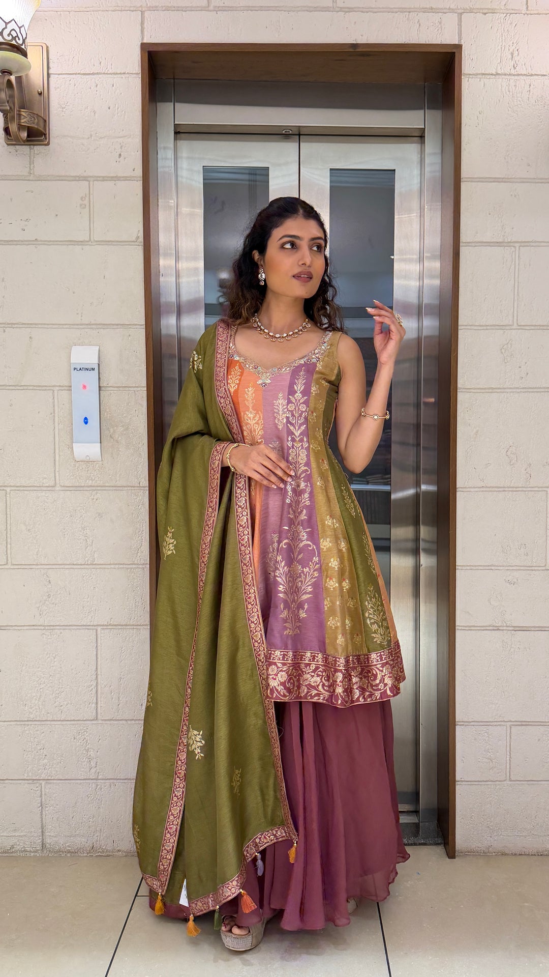 Elegant Multicolor Kurta Sharara Set with Embroidered Dupatta