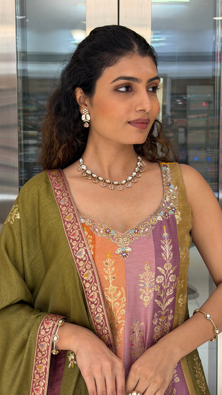 Elegant Multicolor Kurta Sharara Set with Embroidered Dupatta