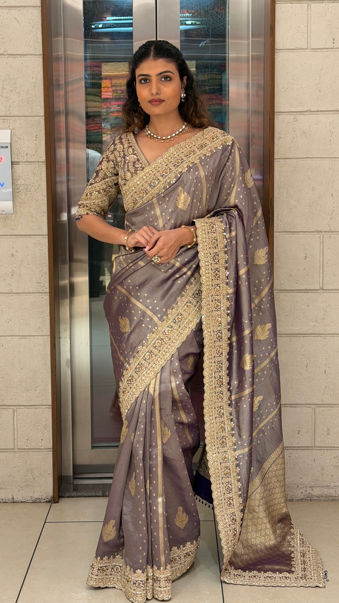 Mauve Handwork Saree with Designer Embroidered Blouse