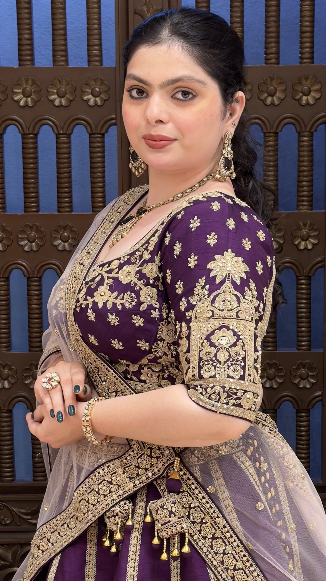 Royal Purple Embroidered Bridal Lehenga Set with Net Dupatta & Heavy Zari Work