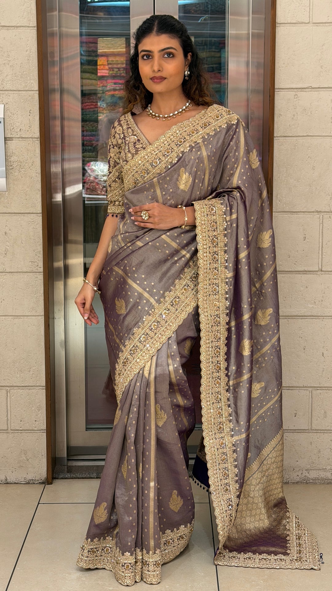 Mauve Handwork Saree with Designer Embroidered Blouse