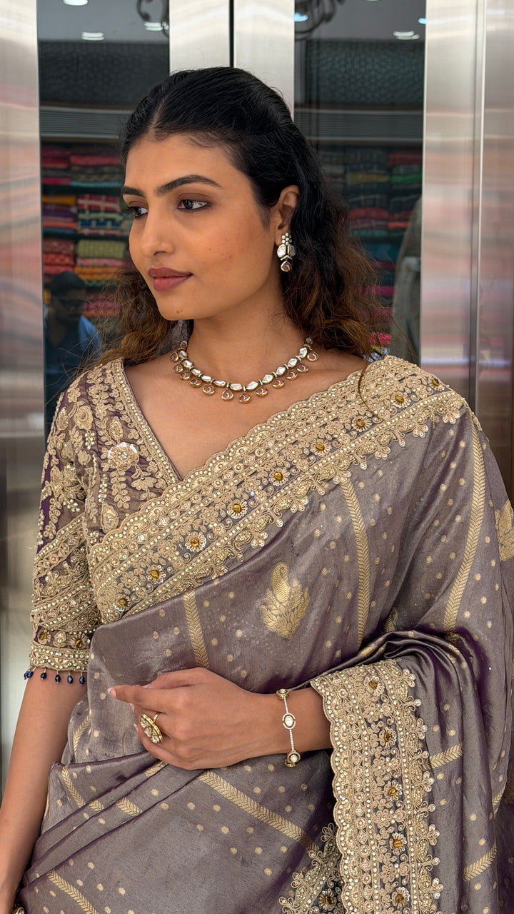 Mauve Handwork Saree with Designer Embroidered Blouse