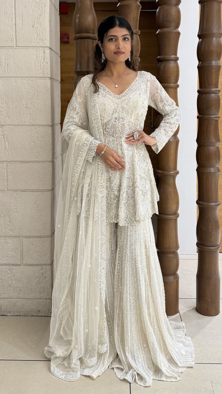 Heavily Embroidered Designer Sharara Suit Set with Dupatta