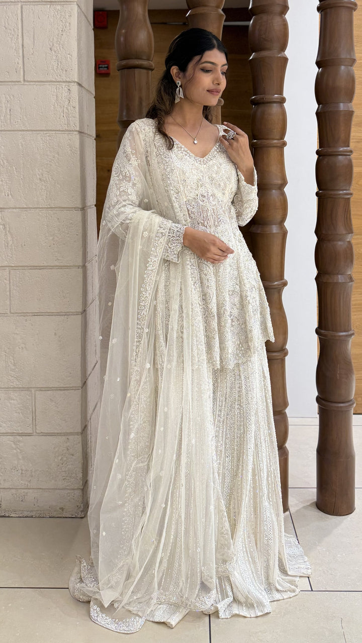 Heavily Embroidered Designer Sharara Suit Set with Dupatta
