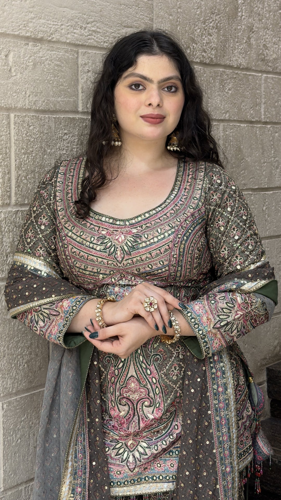 Olive Green Paisley Printed Lehenga Set with Dupatta