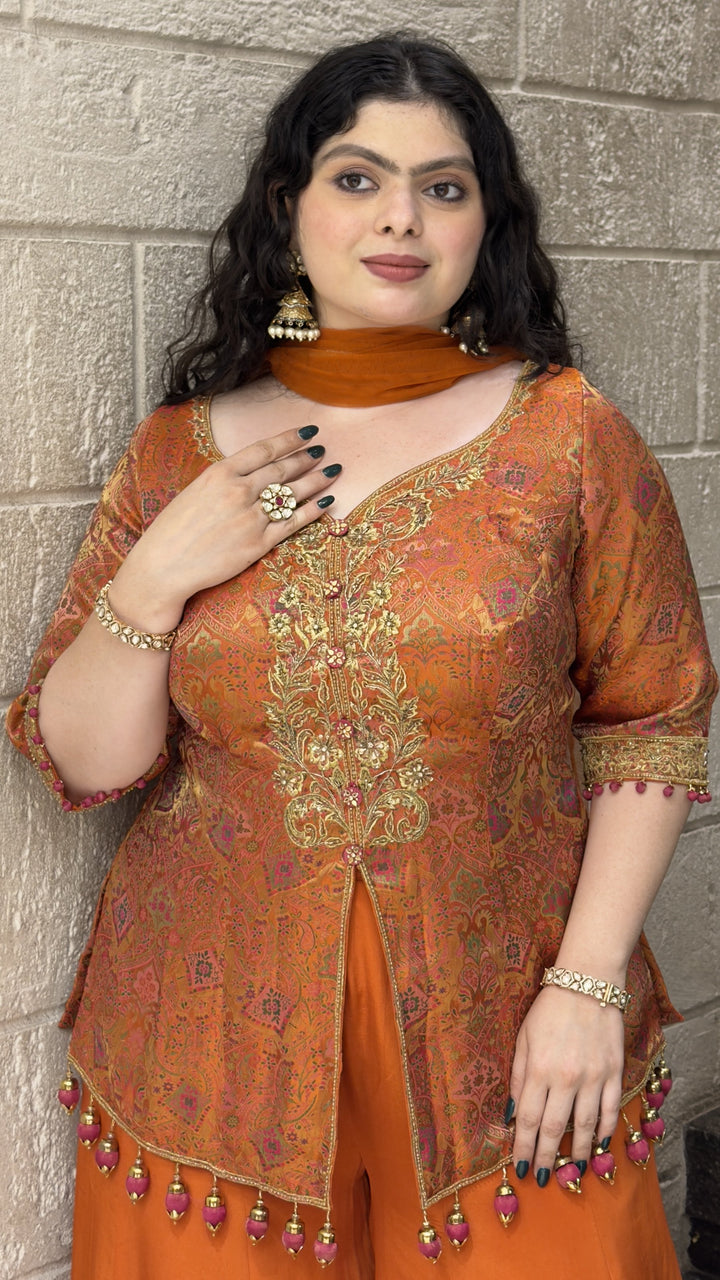 Designer Embroidered Palazzo Set with Jacquard Kurti & Dupatta