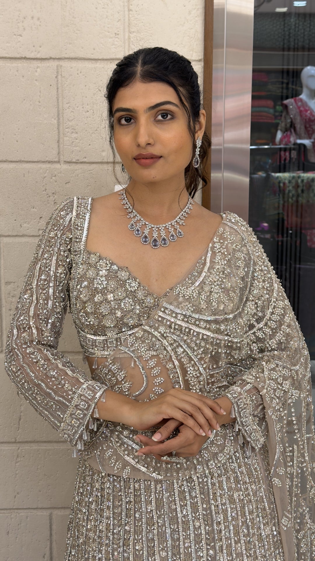 Champagne Beige Heavily Embellished Designer Lehenga with Cutwork Blouse & Net Dupatta