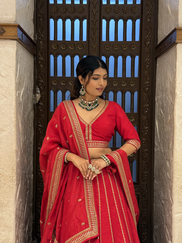 Traditional Heavy Embroidered Bridal Lehenga Set with 2 Blouses & Dupatta