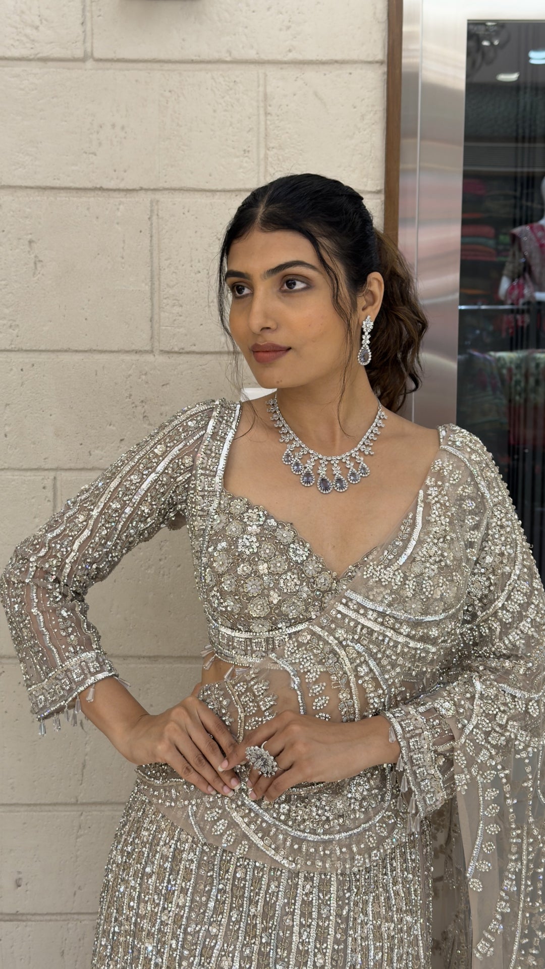 Champagne Beige Heavily Embellished Designer Lehenga with Cutwork Blouse & Net Dupatta
